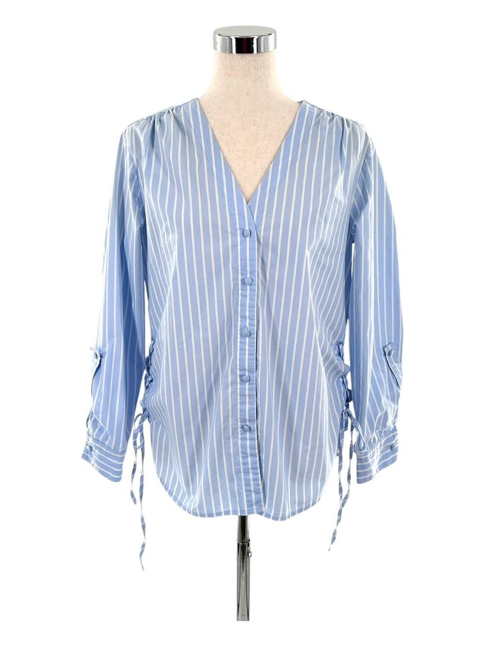 Mare Mare Anthropologie Blue White Striped Lace Up Sides Cotton Blouse Small - Picture 3 of 14